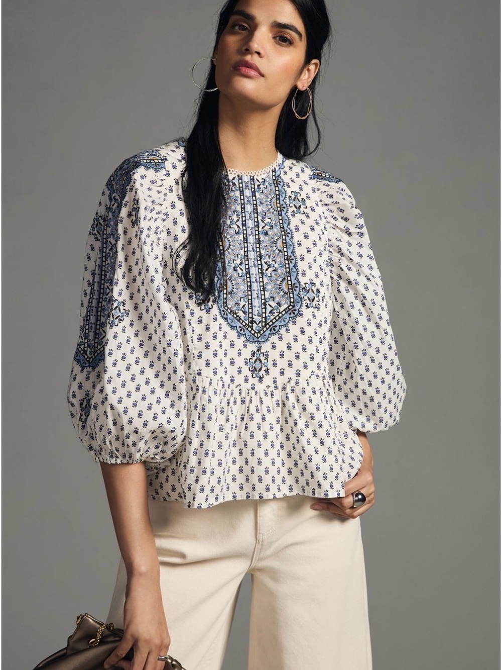 Anthropologie Cotton Peasant Embroidered Blouse Top S